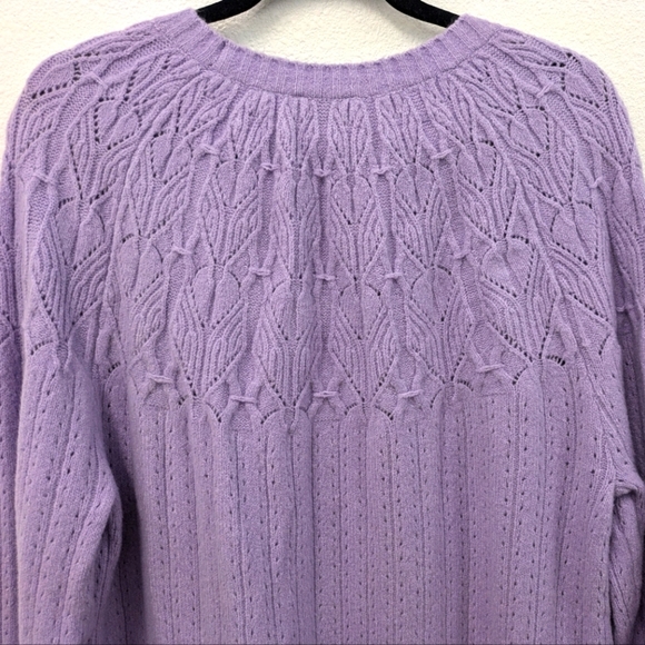 Talbots Lilac Pointelle Round Yoke Cotton Wool Blend Sweater sz XL - Picture 7 of 10
